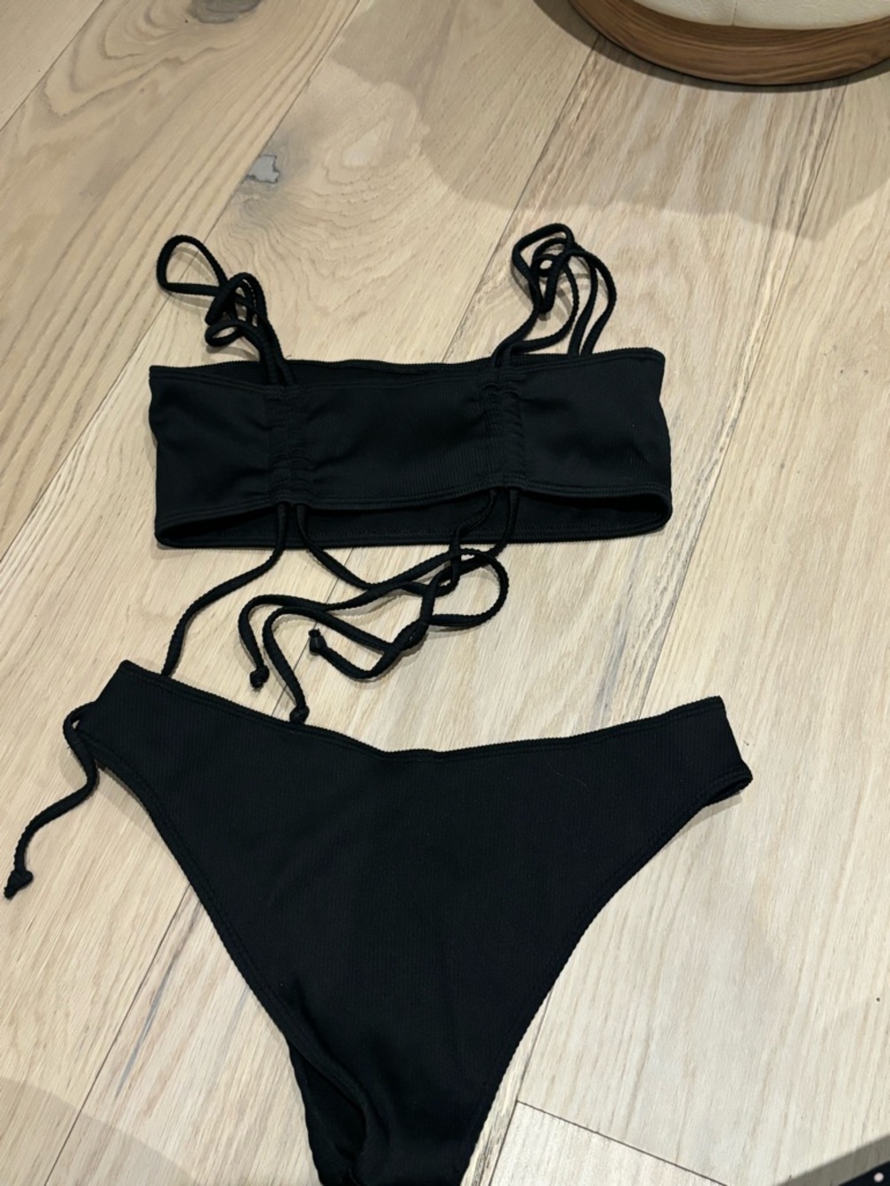 Black Ribbed Two-Piece Bikini Set - Picture 3 of 3